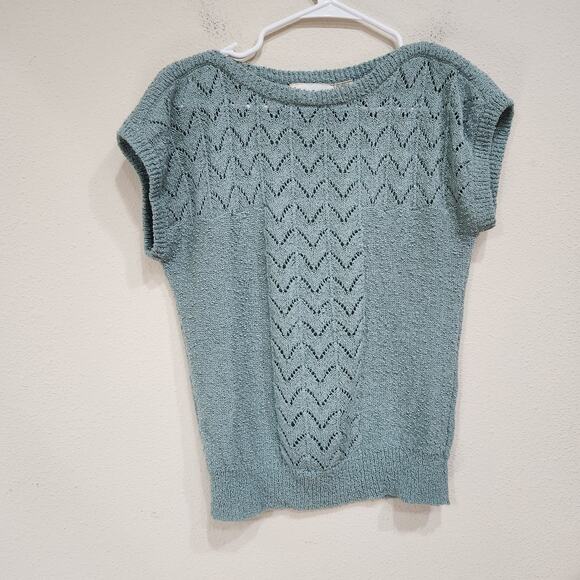 Vintage Weathervane Short Sleeve Cable Knit Sweater Sky Blue Size Medium - Picture 6 of 9
